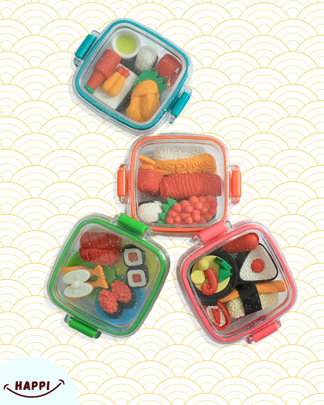 Mini Bento Box Eraser Set – Japanese Food Edition (Set of 4)